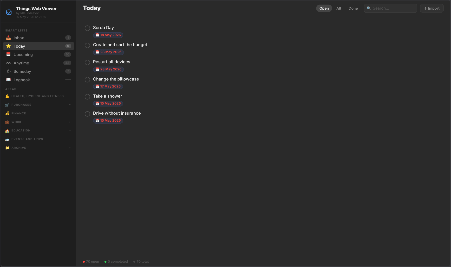 Things 3 Web Viewer Dashboard